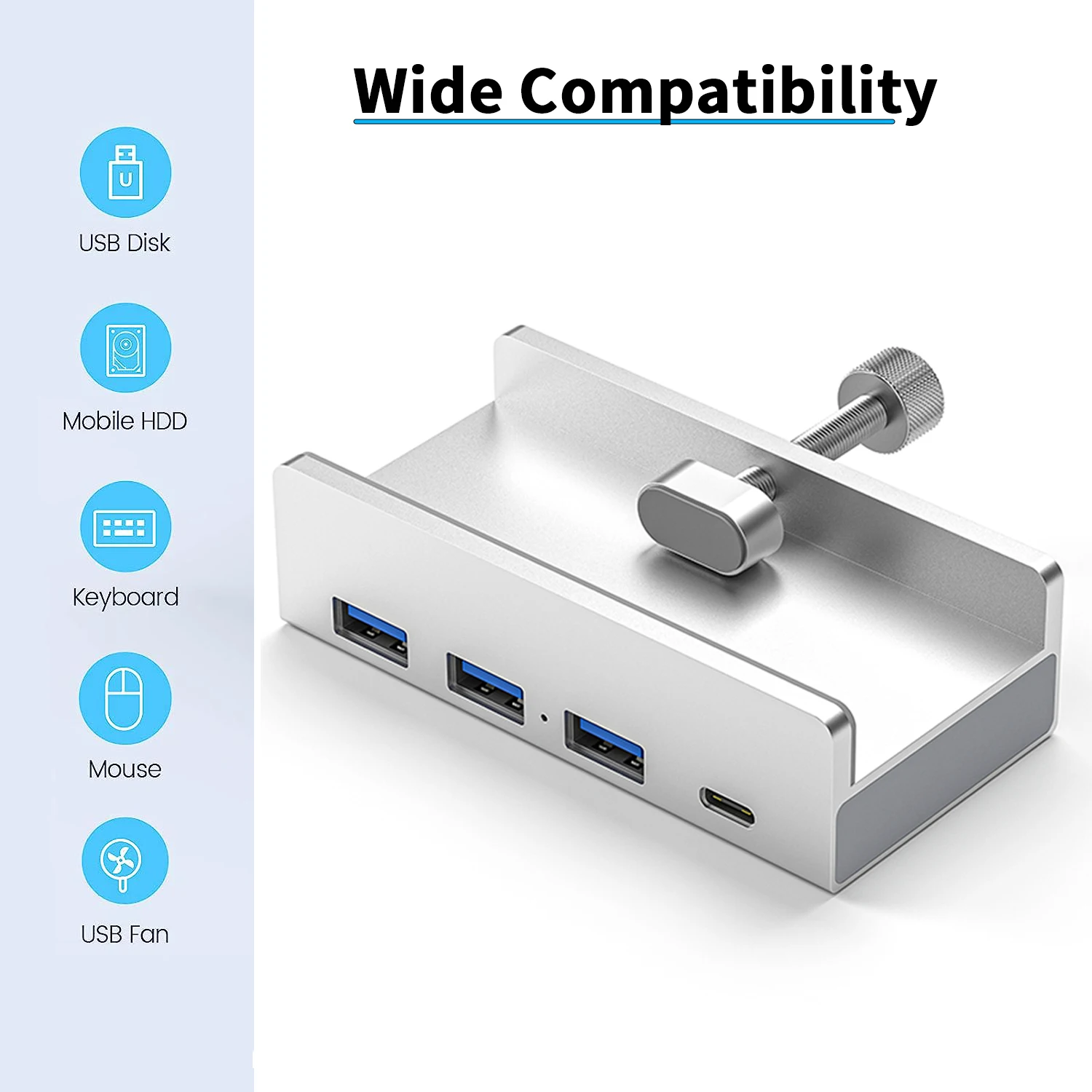 4 Ports Aluminum External Dock Station USB 3.0 Type C Clip HUB with Power Supply TF Card Slot 5Gbps Data Transmission for PC