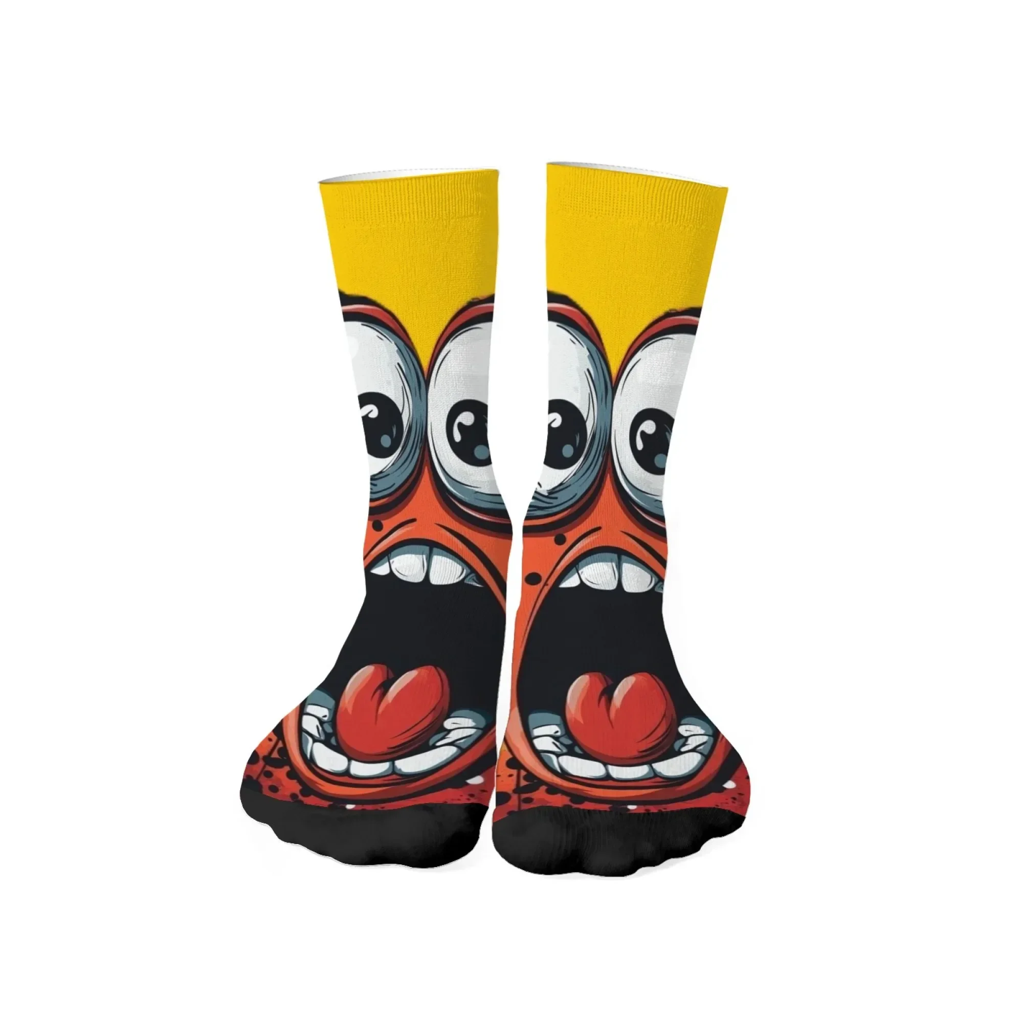

1 Pair All-Season Crew Socks，Cartoon Horror Pattern Print Polyester, Stocking for Casual Sports & Outdoor ，Men & Women