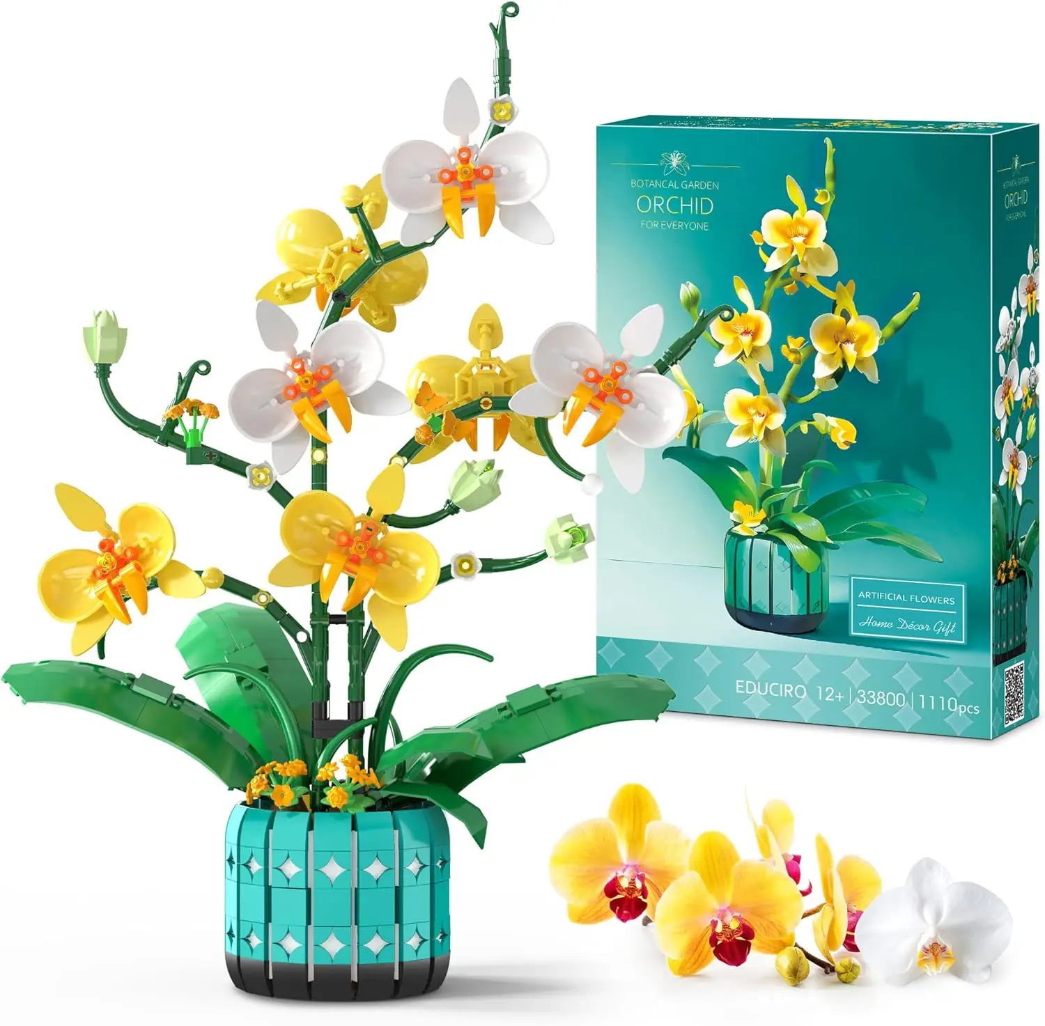 1110PCS Orchid Flower Building Kit for Adults and Kids, Orchid Bonsai Building Set for Home Decor Botanical Collection