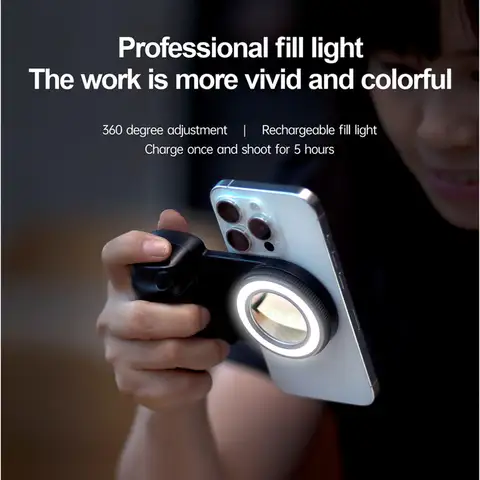 새로운 Magsafe 전화 그립 셀카 부스터 핸들 그립 블루투스 사진 안정기 (아이폰 16 15 14 13 안드로이드 용 셔터 필 라이트 포함)
