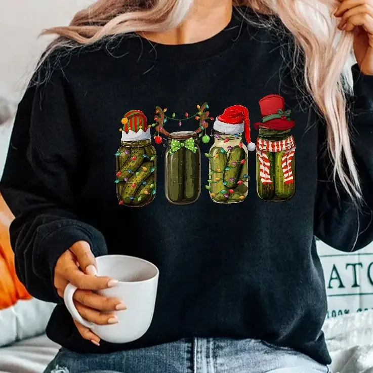 

Sweatshirt Long Sleeves Stylish Pullover Y2K Graphic Hoodies Crew Neck Unisex Casual Daily Wear Christmas Decoration Pickles