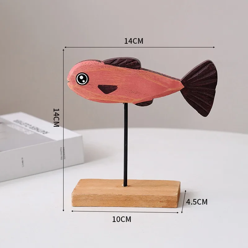 Mediterranean Style Wooden Colorful Fish Animal Ornament Living Room Marine Theme Decoration Kids Room Reception Desk Figurines