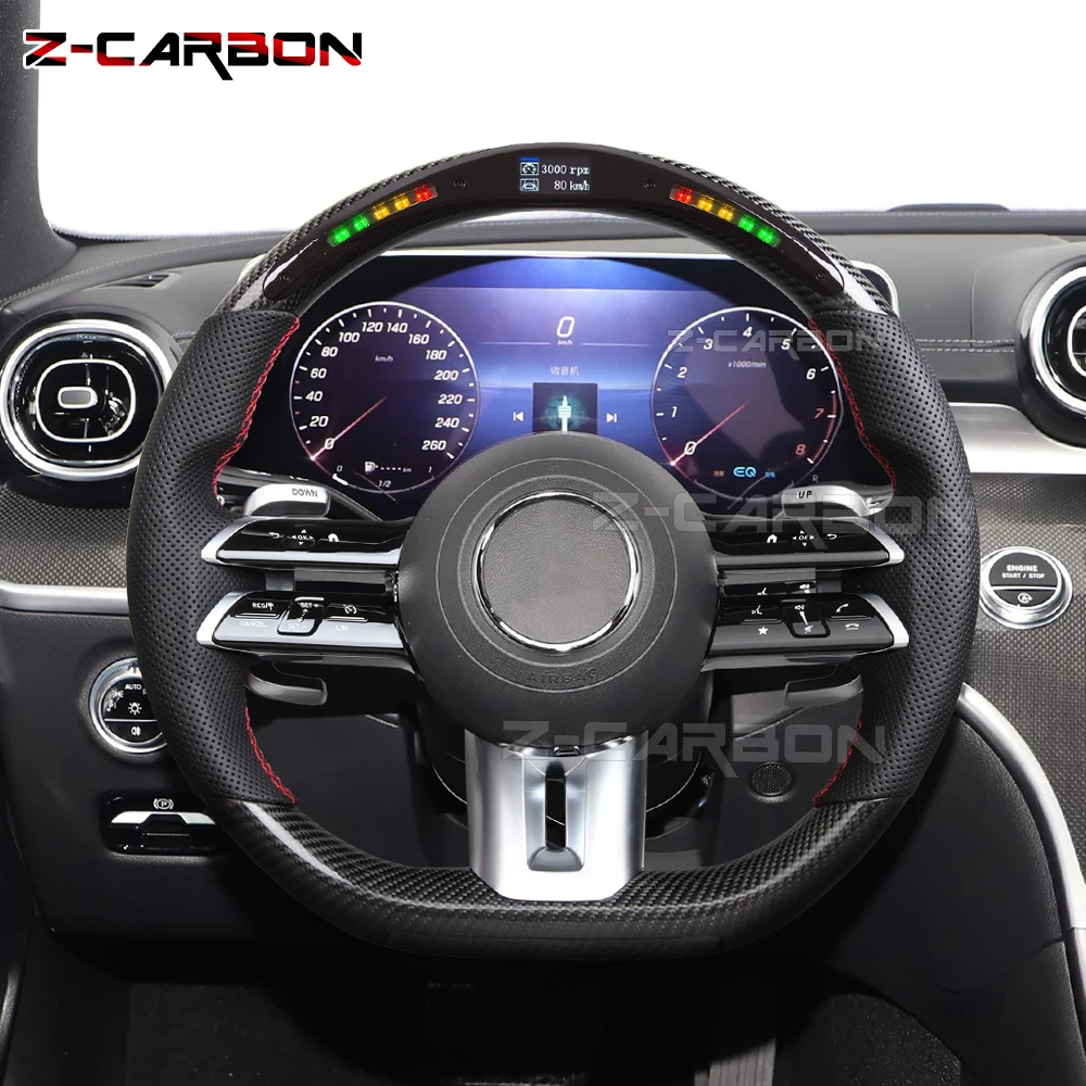 Carbon Fiber LED Steering Wheel For Mercedes Benz AMG E S Class 2021-2024 G63 E53 GLA GLE Car Steering Wheel Flat Bottom