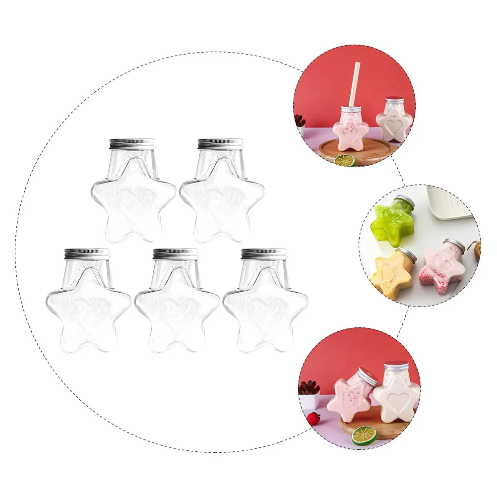 

5pcs Plastic Cold Beverage Bottle Juice Container Star Shape Design Sealing Anti-Leak for Outdoor Water Coffee Milk for School