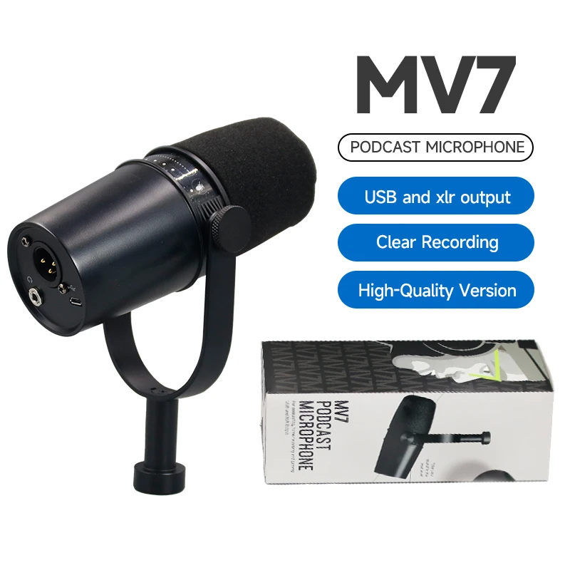 Professional USB Full Metal USB/XLR MV7 Wired Dynamic Microphone MV7 Microphone for Recording Live Streaming Built-in Headphones