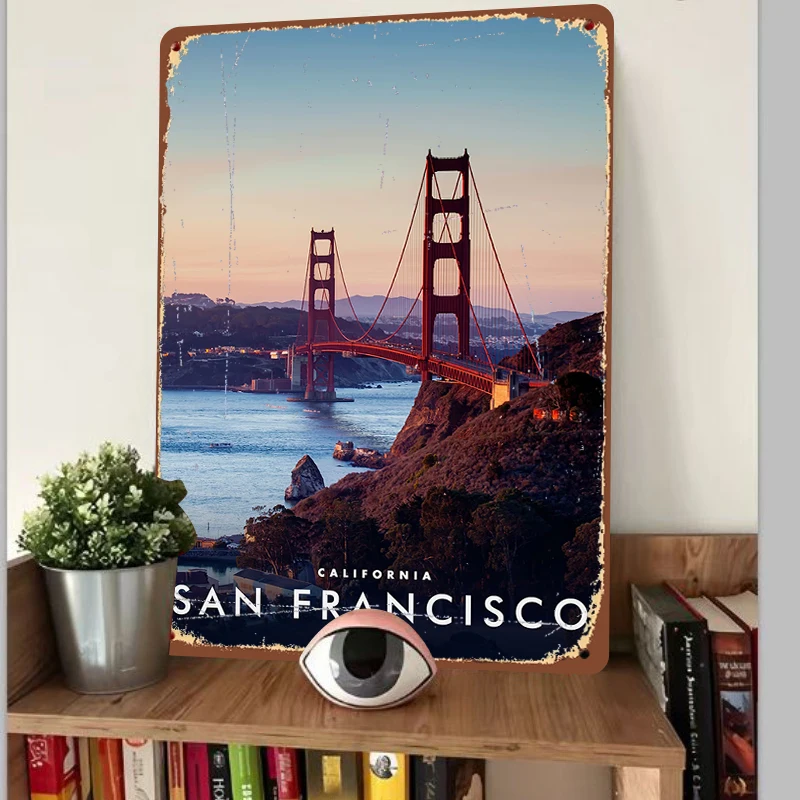 San Francisco Golden Gate Bridge Sunset Custom Metal Wall Art Modern Home Decor USA Landmark Souvenir