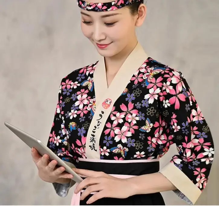 

Cherry Blossoms Japanese Cuisine Sushi Chef Uniform Woman Restaurant Shirt Work Kimono Spring
