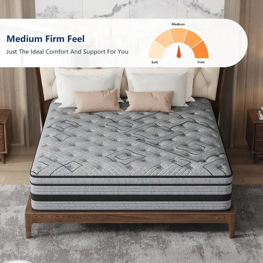 10/12 InchTwin, Full, Queen, King Size Mattress, Hybrid Mattress In A Box With Gel Memory Foam, Individually Wrapped Pocket Coil