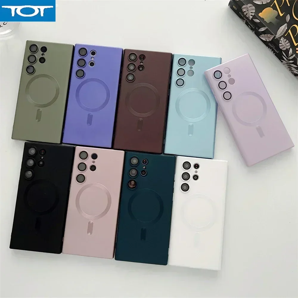 

Металлический матовый чехол для магнитного беспроводного зарядного устройства Magsafe для Samsung S24 S23 Ultra S22 Plus S21, противоударный мягкий силиконовый чехол