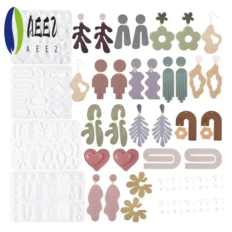 

AEE2-44 шт. формы для сережек из смолы, силиконовые формы для эпоксидной смолы, геометрический цветок, лист в форме сердца, эпоксидное силиконовое литье