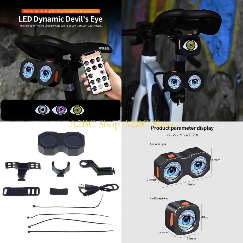 A2BC Programmable Motorcycle Demons Eye Rear Light 11 Eye Animations 5 Color Dynamic Big Eye Light with APP & Remote Control