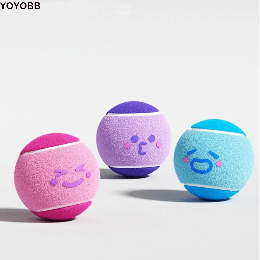 

3 pieces Elastic Pet Tennis Ball Eco Friendly Squeaky Sound Dog Chew Toy Rubber Cartoon Pattern Dog Training Toy Ball