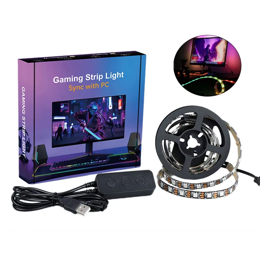 

5V WS2812B 60-LED RGB Strip Light with USB Sync Controller for 27-32" Monitor Backlight & PC Ambient Lighting