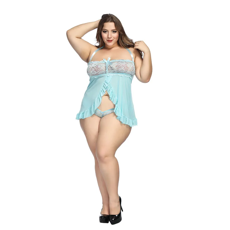 plus Size Women's Sheer Lace Lingerie Set Transparent Bra And Brief Set Sexy Sleepwear Undergarment Dress