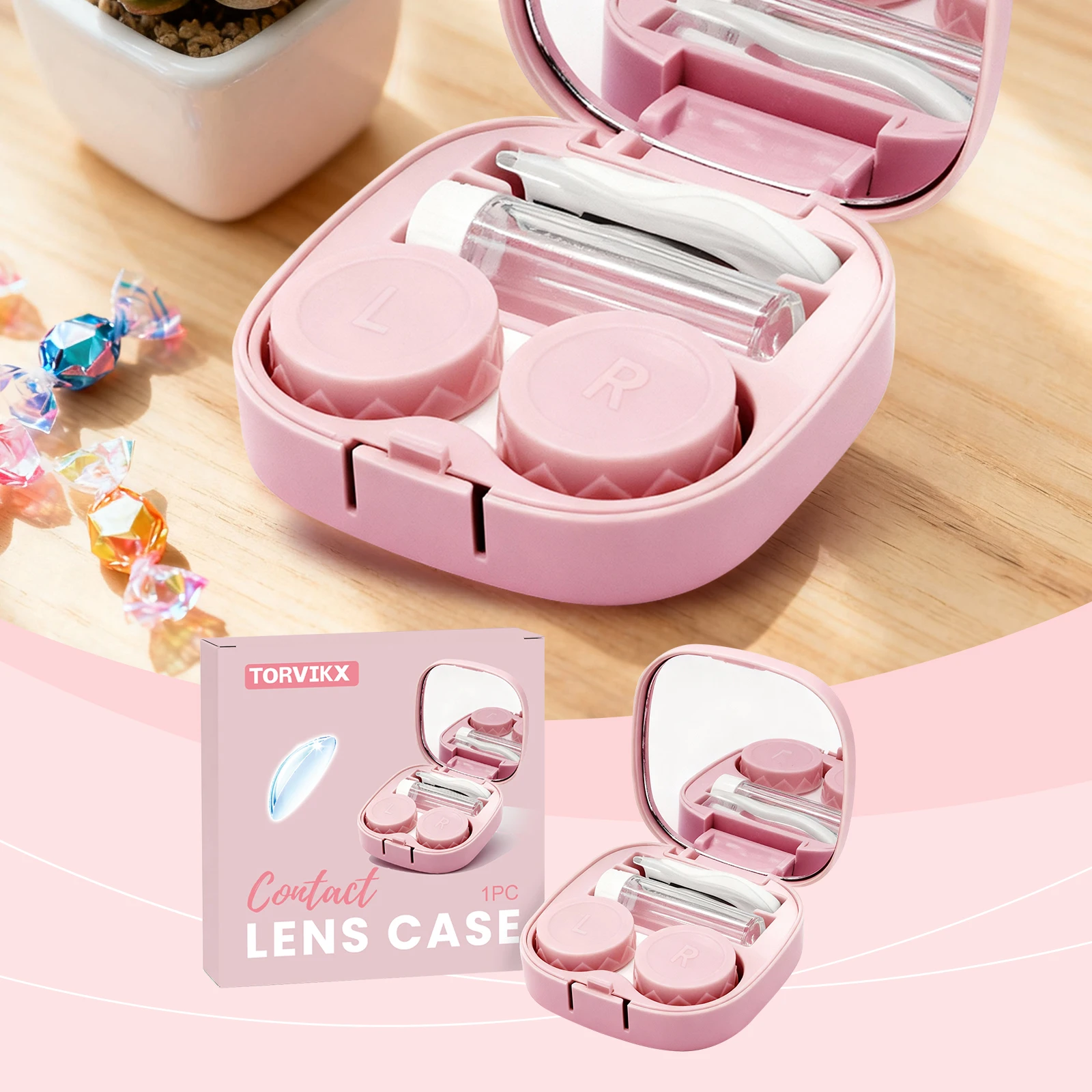 Portable Contact Lens Case, Compact Leak-Proof Contact Lens Storage Box with Mirror, Travel Hygienic Contact Lens Container Kit