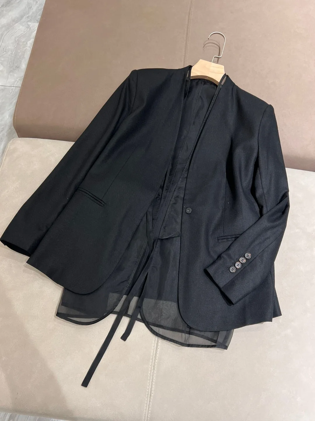 Terno feminino de algodão e linho, jaqueta blazer, calças largas, cintura alta, preto, roupa feminina, conjunto de 2 peças