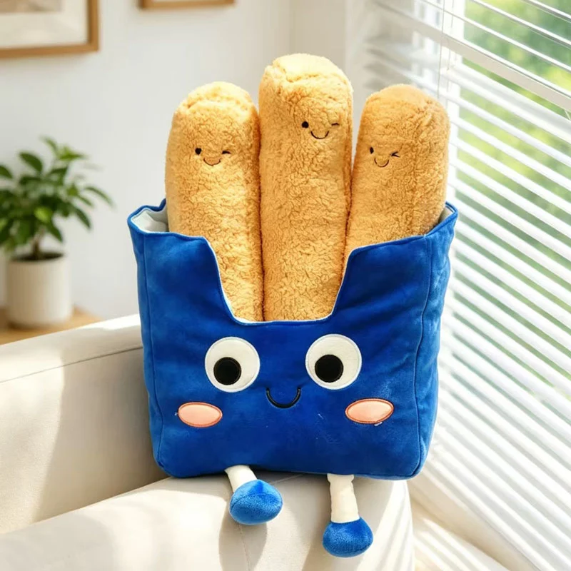40cm Cute Cartoon French Fries Plush Toy Creative Detachable French Fries Modeling Throw Pillow Funny Kids Game Props Home Decor