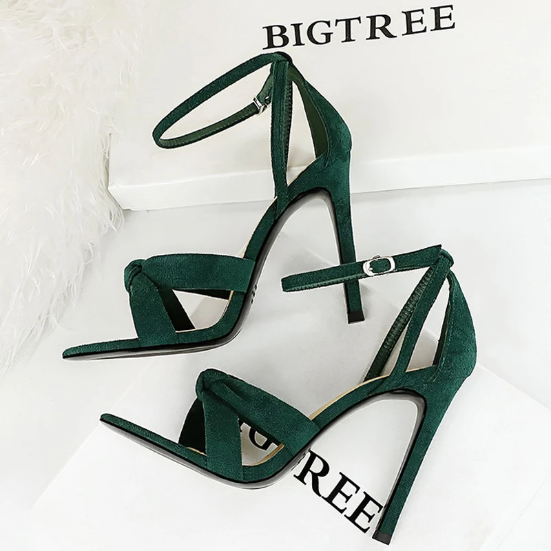 BIGTREE Shoes Women 11cm High Heeled Sandals Ladies Shoes Summer Stilettos Women Sandals Suede Woman Pumps High Heels 2023 New