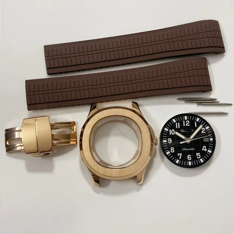 إكسسوارات ساعات جديدة 42 مللي متر لعلبة قنبلة يدوية حافظة ذهبية وردية حزام مطاطي مجموعة إبرة حرفية زجاج الياقوت