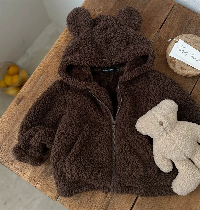 

Children's Autumn Winter Jacket, Arrival Unisex Stand Collar Furry Zipper Shirt Baby Solid Color Trendy Style Coat