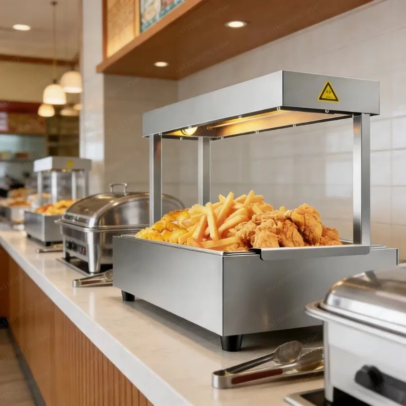 Commercial Hot Food Display Warmer with Heating Lamp Stainless Steel Food Holding Station for Buffet