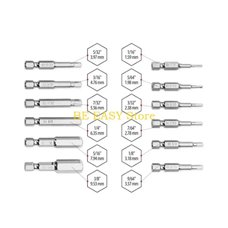 E28F 10Pcs Screwdriver Bits Strong Alloy Steel 5/64 3/32 7/64 1/8 9/64 5/32 3/16 7/32 1/4 5/16 10 in 1