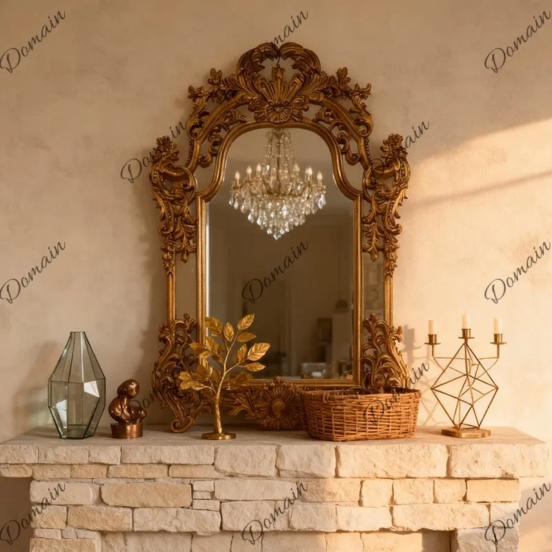 vanity mirror antique bedroom makeup wall-mounted antique mirror desktop American European retro large bathroom mirror