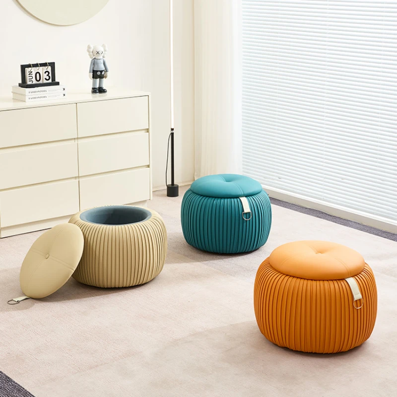 

Simple Comfortable Storage Stool Home Living Room Round Stool Entrance Shoe Changing Stool Multi-purpose Storage Low Seat