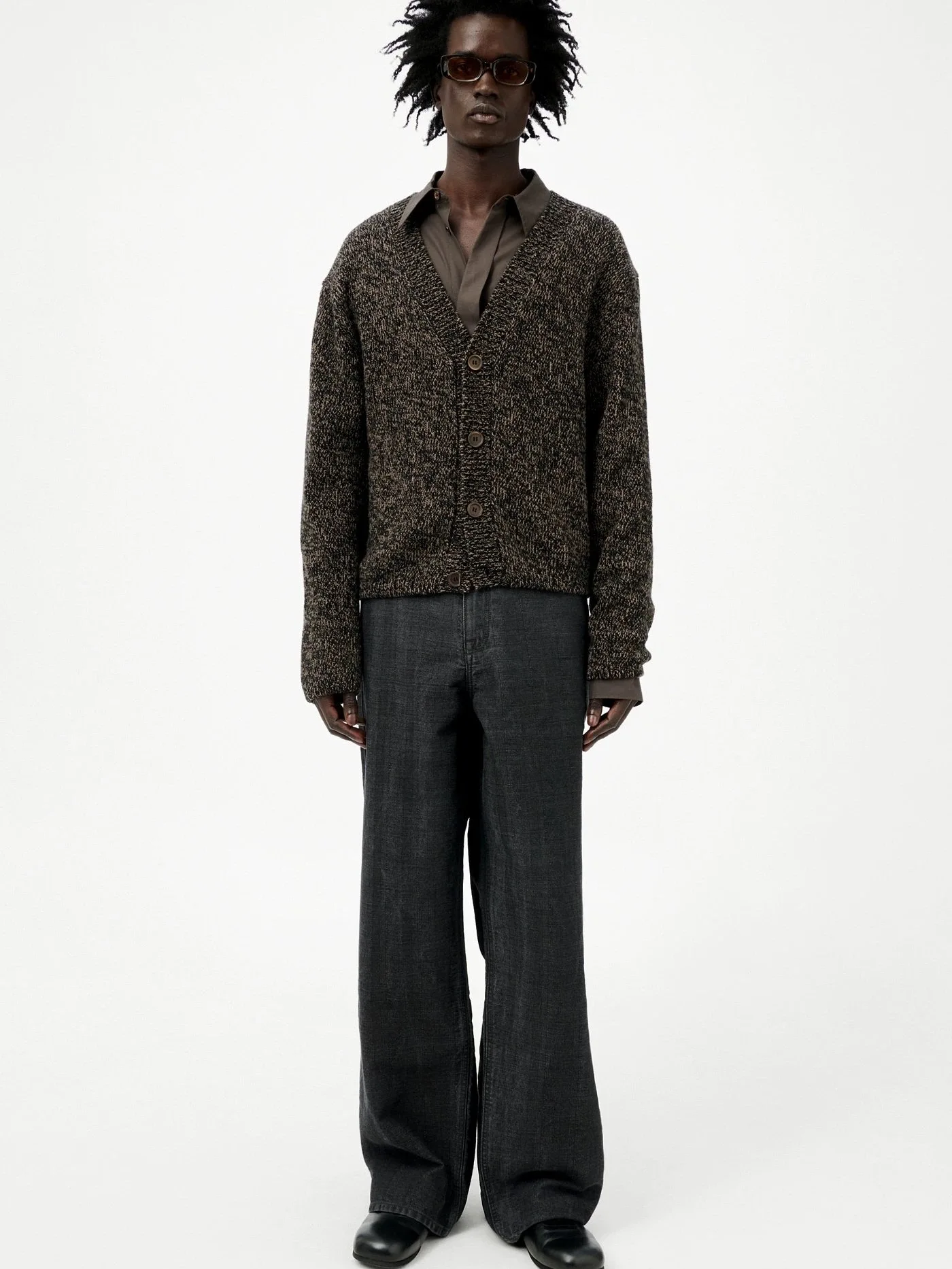 

Мужской вязаный кардиган Cus Woven из шерсти, коричневый, на пуговицах, с V-образным вырезом, свободного кроя, с длинными рукавами, теплый, дышащий