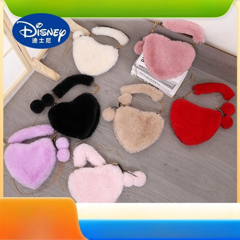 Disney Hot Sale Plüsch-Herz-Tasche – süße modische Umhängetasche mit Kettenriemen, bezaubernde und schicke herzförmige Handtasche