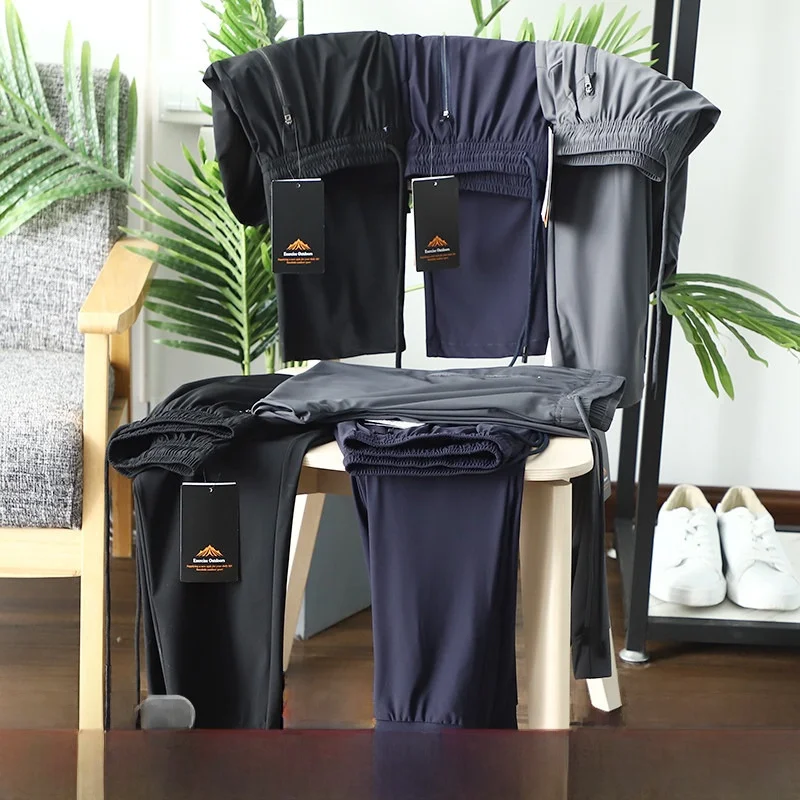 

T5377 гладкие вязаные четырехмерные эластичные мужские летние спортивные повседневные брюки из ледяного шелка, высокоэластичные модные городские брюки