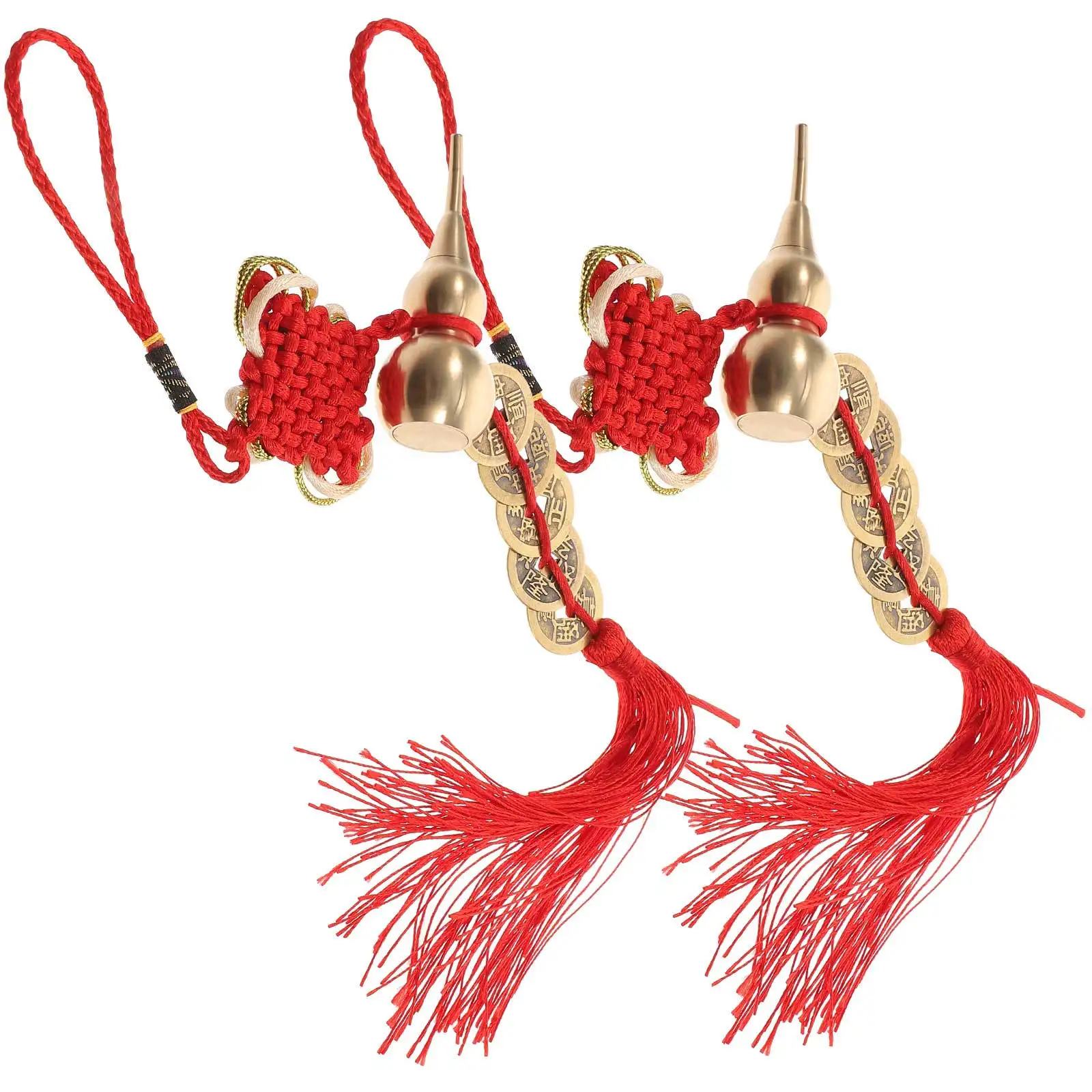 Cumpabaza de Año Nuevo Chino, colgantes de monedas de latón, adornos colgantes de nudo, decoración del Festival de Primavera, adorno para el hogar, 2 uds.