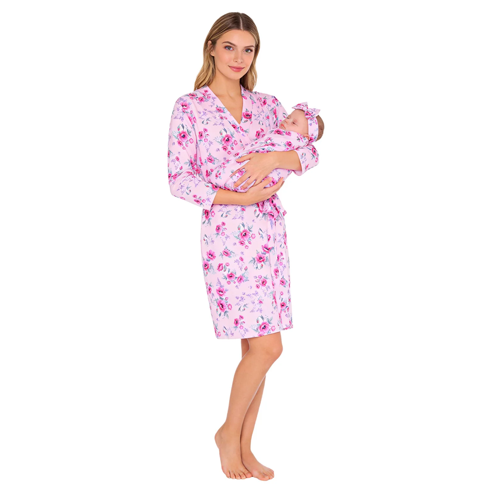 Pregnant Woman Robe Baby Receiving Blanket Set Mommy Labor Delivery Night-robe And Swaddle Outfit Hospital Home Care Costume