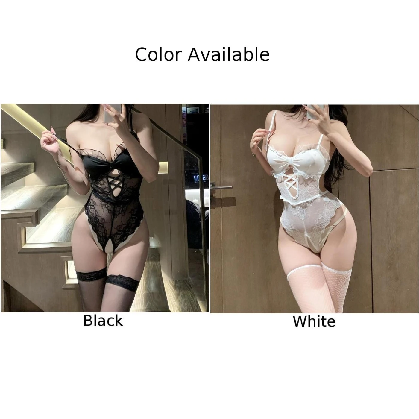 Womens Sexy Lingerie Bow Lace Bodysuit Hollow Suspenders Open Crotch Women Secret Clothes Sleepwear  Erotic Brazilian Underwear