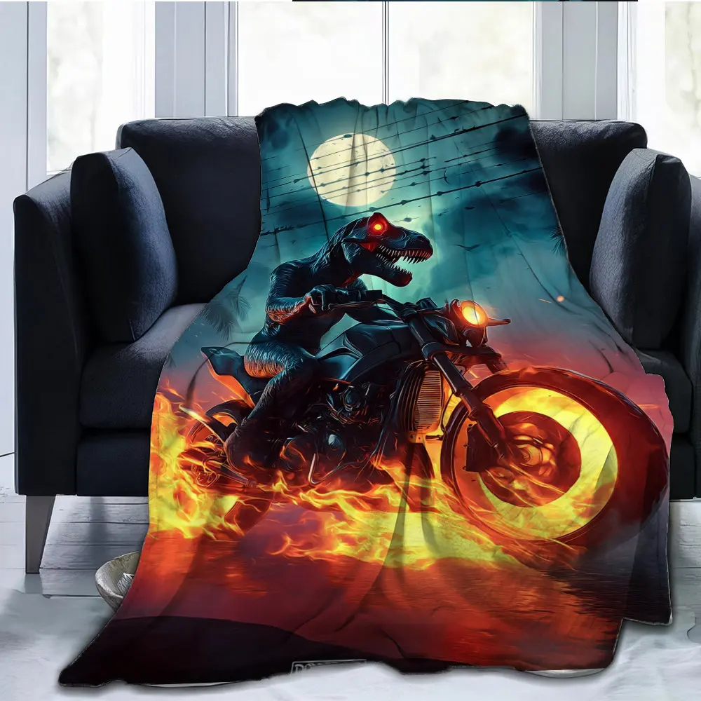 Vintage Dinosaur Moto Night Scene Blanket Throw Cozy Giant 150x230cm Retro Movie Art Decor Aesthetic