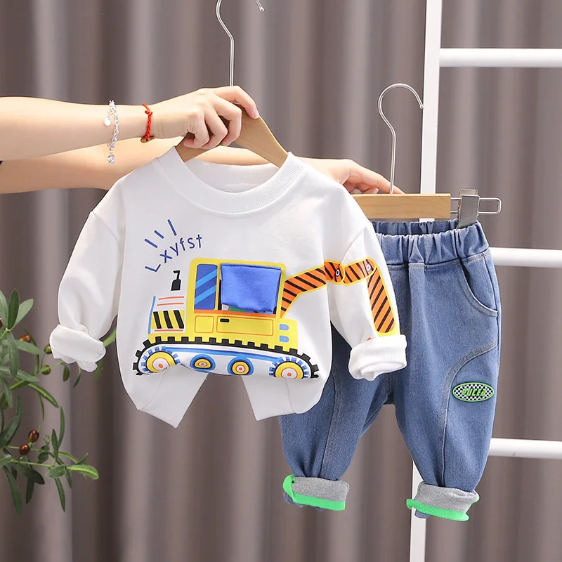 Nuova primavera autunno vestiti della neonata bambini ragazzi moda cartone animato t-shirt pantaloni 2 pz/set bambino Costume Casual tute per bambini