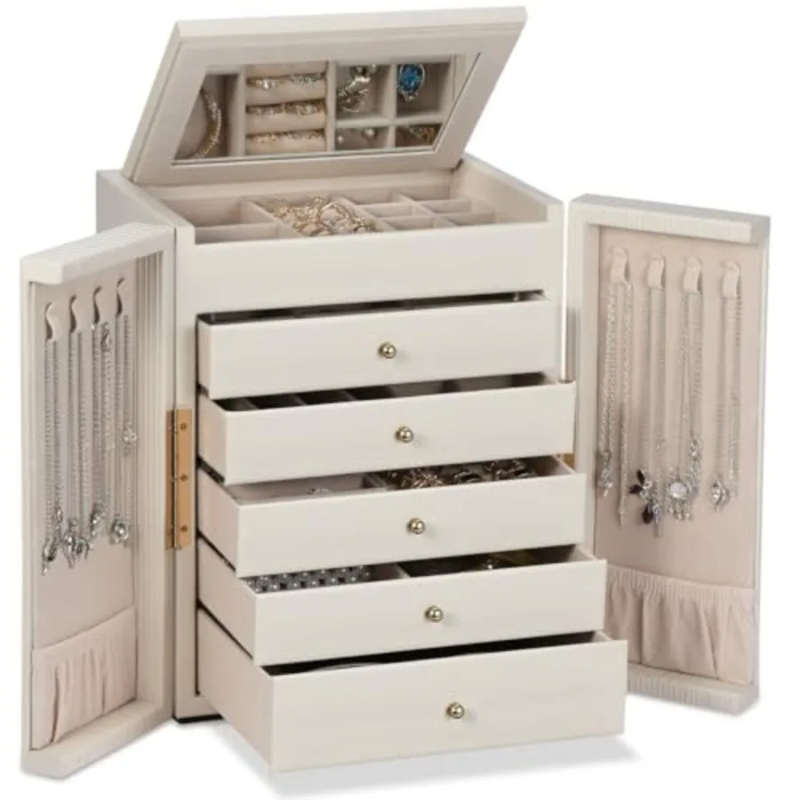 Large Jewelry Organizer Box Jewelry Boxes for Women Girls 6-Tier Jewelry Storage Organizer with Mirror for Necklace Ring Bracel