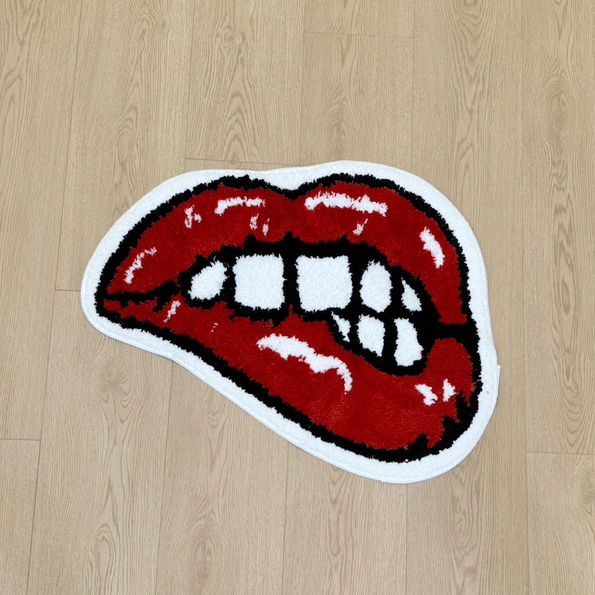 AGILESTAR Red Lip Bite Tufted Rug, Mouth Shaped Non-Slip Accent Flocking Mat, Bold Pop Art Home Decor for Bedroom Playroom