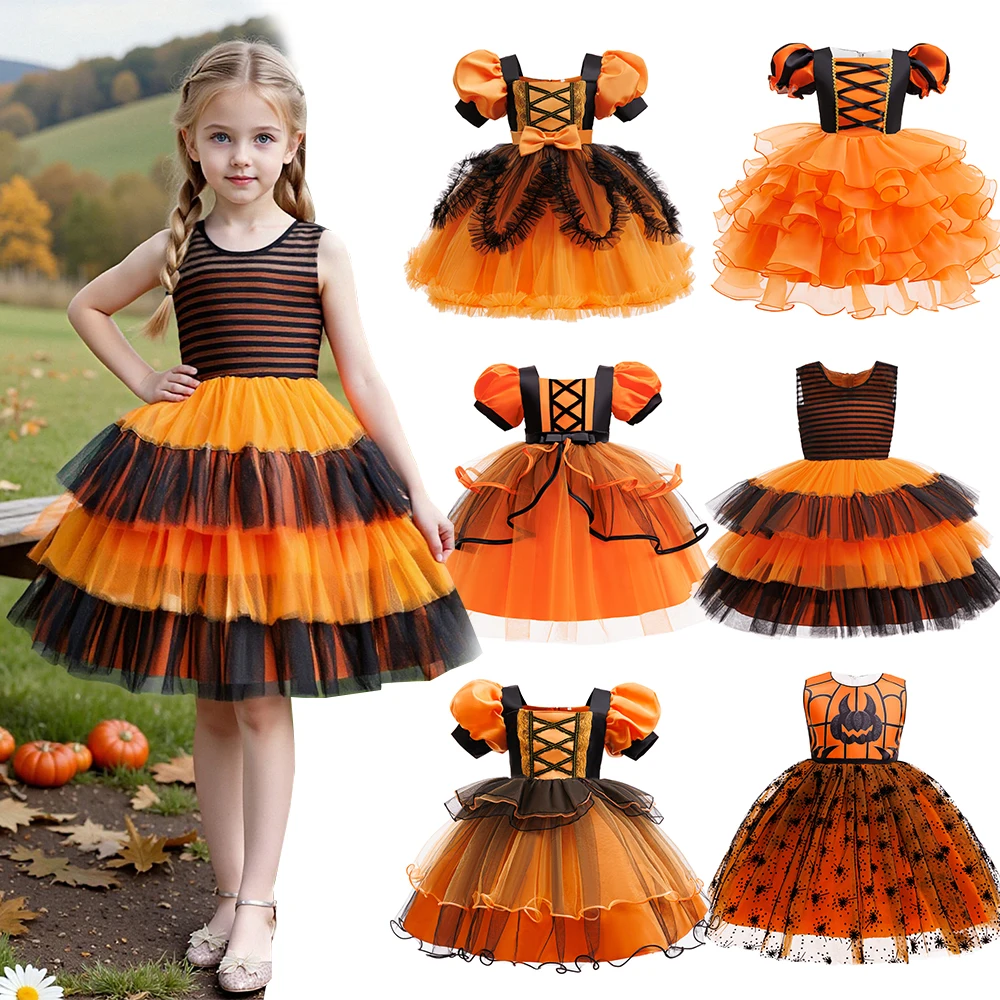 Children's Dress Vampire Girl Role Playing Witch Dress Halloween Mesh Tutu Costumes One-piece Clothing Toddler Formal Vestidos