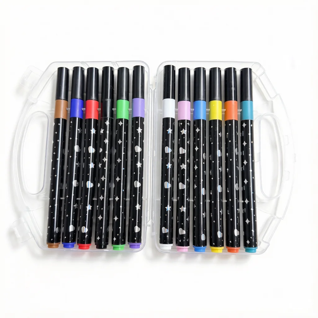 12-Color Fine-Tip Water-Based Glitter Marker Pen Set in a Portable Gift Box, Metallic Gloss Art Markers, Suitable for DIY Greeting Card Making/Scrapbooking/Stone Painting, Washable Glitter Pens for Crafts, Stationery and Journaling Supplies