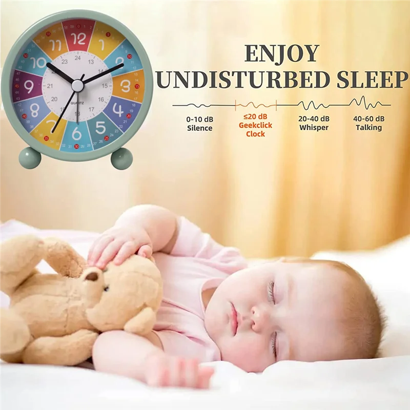 AA97 Educational Wall Clock for Kids Learning Time, Silent Non-Ticking Decorative Clock for Classrooms or Bedrooms Green