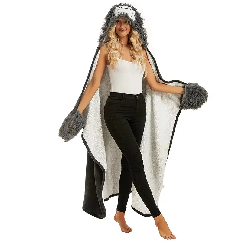 Albornoz con capucha de Panda de Franela súper suave con temática de animales, bata de pijama acogedora para mujeres, hombres y adultos, regalo divertido, ropa de salón duradera