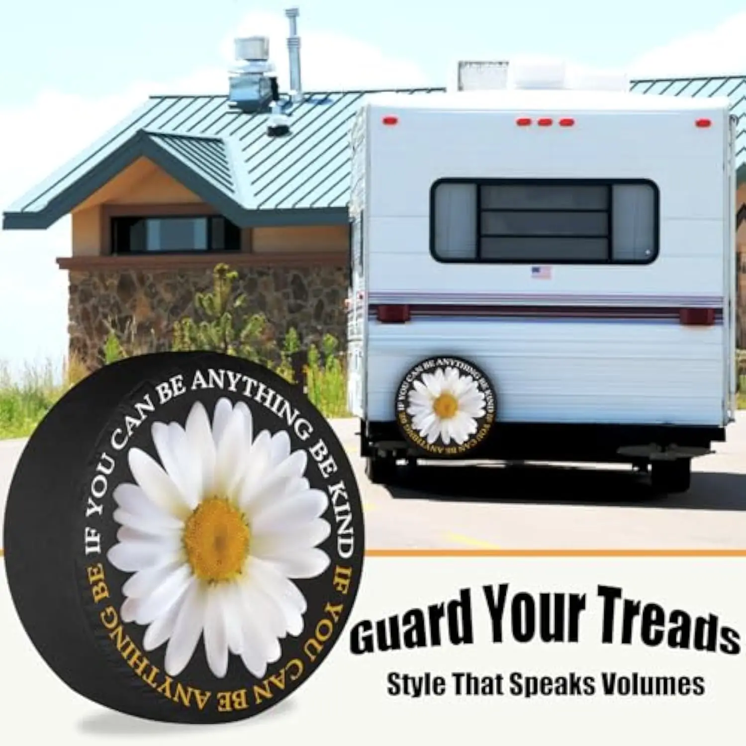 Be Kind Daisy غطاء الإطار الاحتياطي الملهم اللطف، ملحق مقطورة السفر، غطاء متين #2