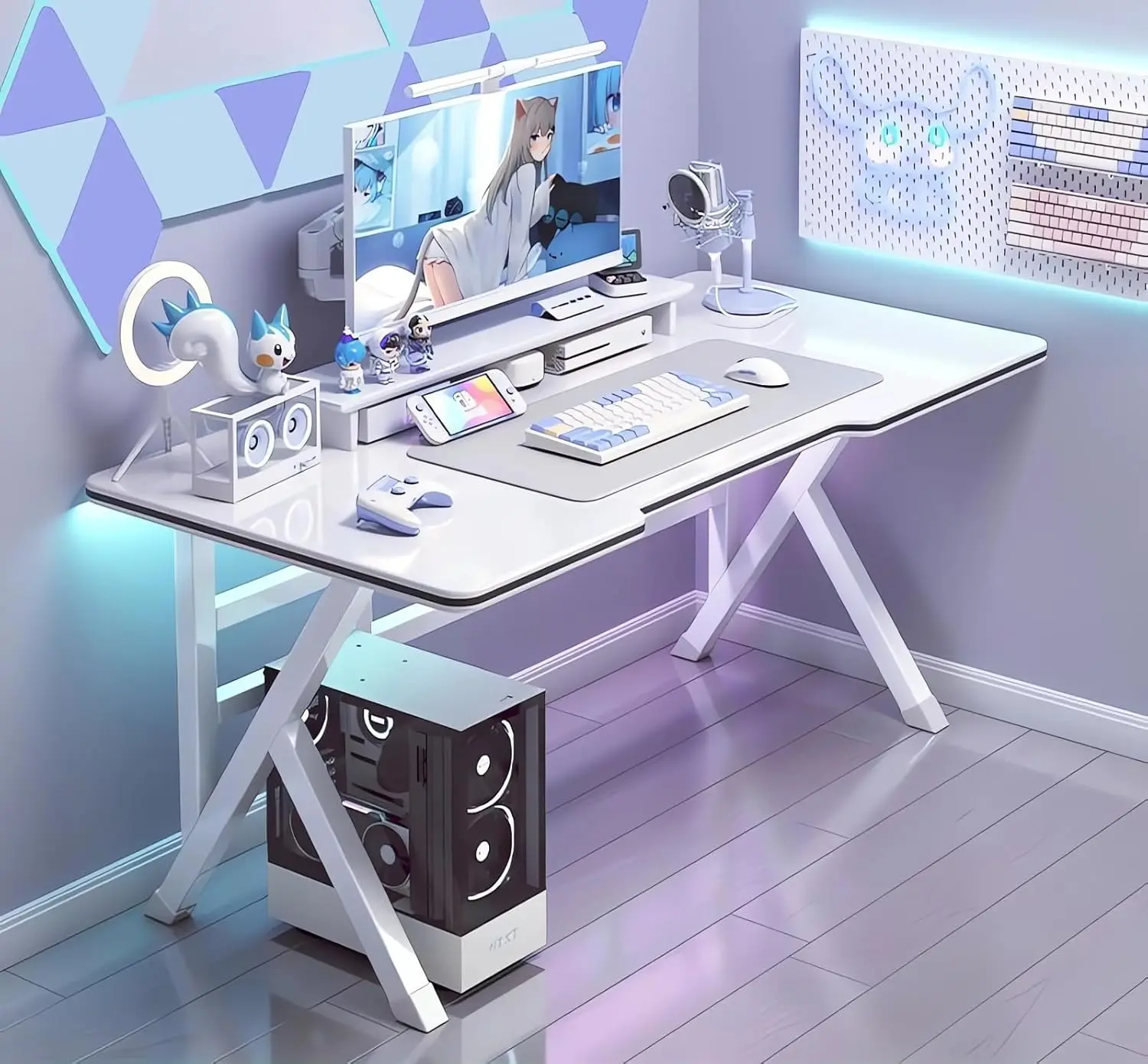 مكتب ألعاب، مكتب كمبيوتر شخصي، مكتب مكتب منزلي مريح مع محطة عمل طاولة ألعاب سطحية من ألياف الكربون لفكرة الهدايا (أبيض)