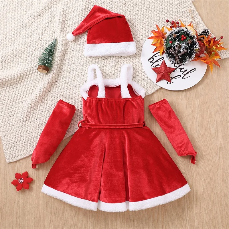 Abito da ragazza di Natale Bambino Bambina Tutu di velluto rosso Abiti da festa Costumi di Natale per bambini