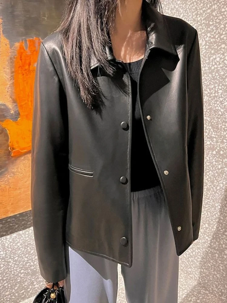 黒 PU ボタンレザージャケット女性パンク和風レザージャケット 2025 秋ハイストリートファッションカジュアルレザージャケット