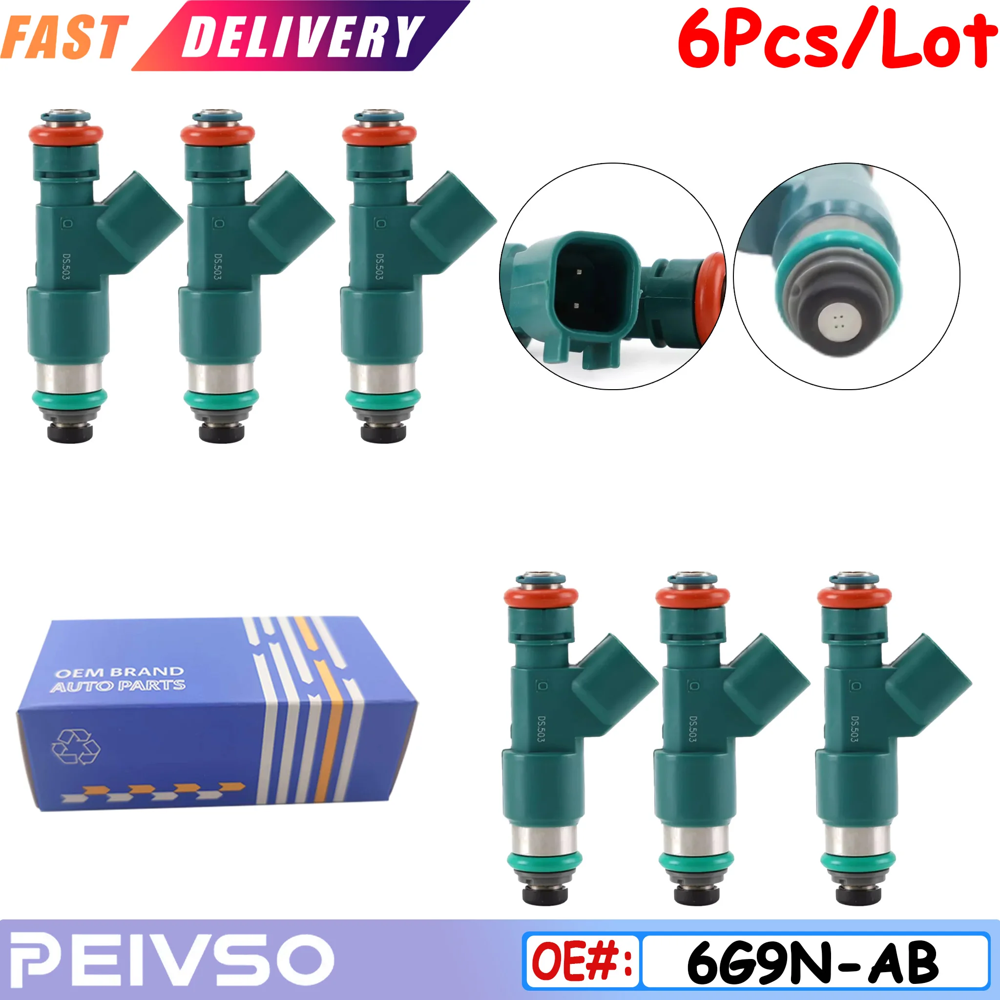 6G9N-AB 30777501 6PCS/Lot Fuel Injectors For Volvo S80 2007 2008 2009 2010 2011 2012 2013 2014 30777501