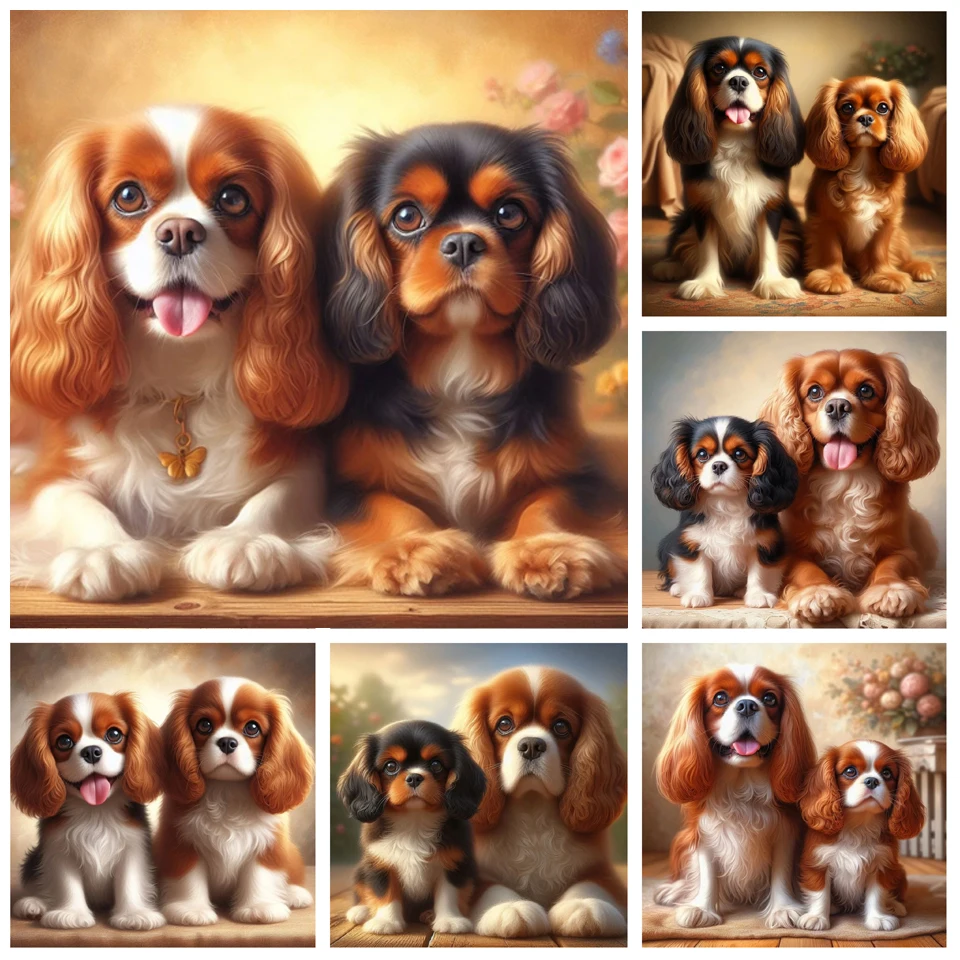 Diy Diamond painting Cavalier King Charles Spaniel Full Diamond Embroidery Animal Two Dogs Pictures Pet Mosaic Art Cross Stitch