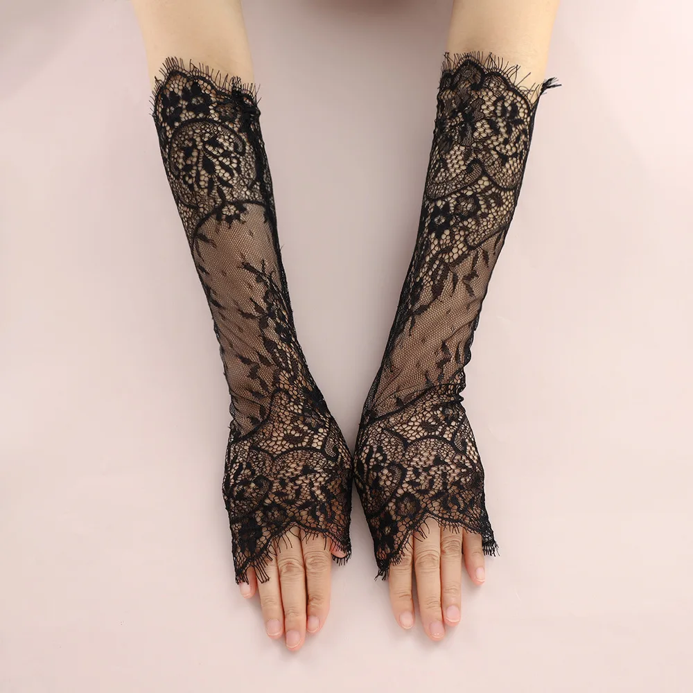 40cm New Lace Long Sleeves Bride Bridesmaid Wedding Dress Accessories Party Breathable Fingerless Gloves Black White Arm Warmer
