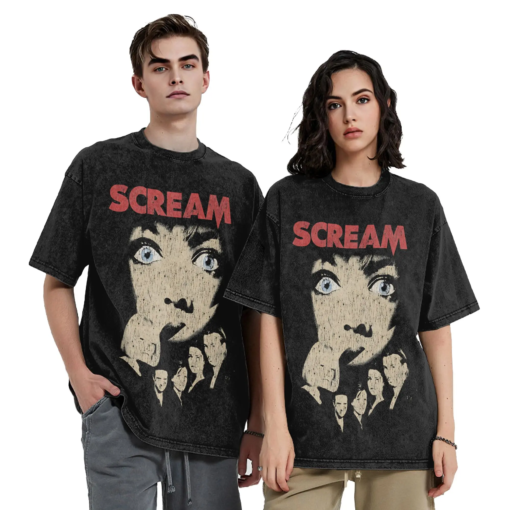 Washed T Shirt Scream Halloween Hip Hop Vintage T-Shirt Harajuku  Streetwear Cotton Printed Tops Tee Shirt Men Women